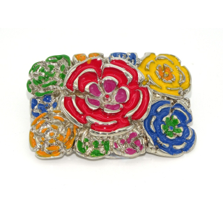 Motiv-Koppel-Gürtelschnalle "Blumenmeer" altsilber emailliert , verschiedene Größen