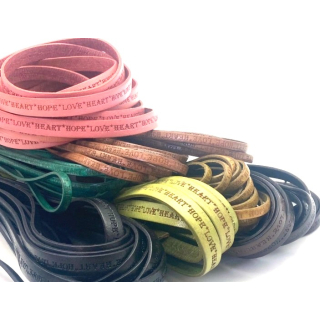 Lederband flach mit Prägung # love · heart · hope # verschiedene Varianten