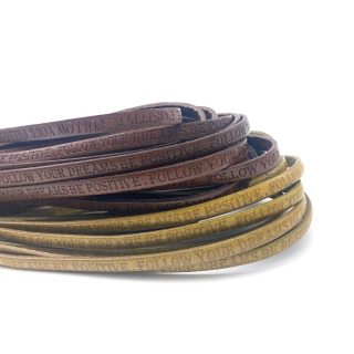 Lederband flach mit Prägung # follow your dreams be positive # 5 mm, verschiedene Farben