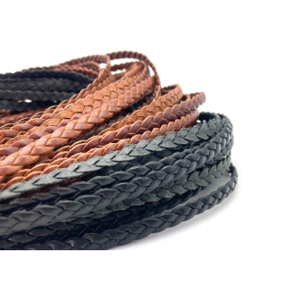 Lederband flach geflochten 6 mm, verschiedene Farben