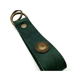 Schlüsselanhänger Handmade aus Leder  dunkelgrün , mit Zierteil Ornament