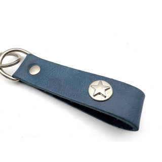 Schlüsselanhänger Handmade aus Leder jeansblau, mit Zierteil Stern