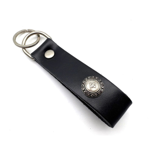 Schlüsselanhänger Handmade aus Leder schwarz, mit Zierteil Ornament