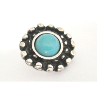 Nietzierteil 16 x 18 mm, altsilber poliert mit Stein türkis