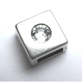 Schlaufzierteil "Strass im Quadrat" 6 mm, versilbert mit Chrystal