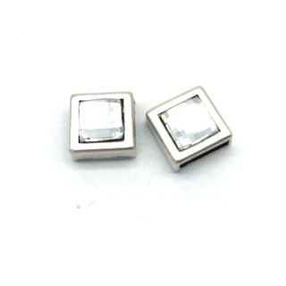 Schlaufzierteil "Quadrat" 10 mm, versilbert mit Strass Chrystal