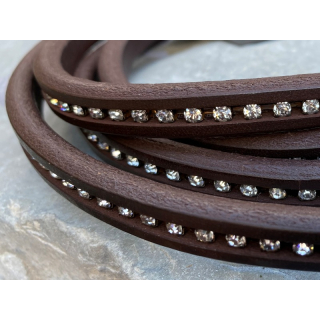 Lederband / Lederriemen oval mit Strass 10 x 6 mm dunkelbraun