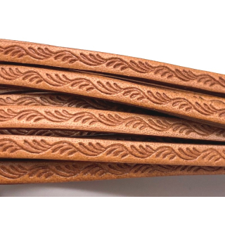 Lederband flach mit Prägung " Ranke" 5 mm, naturbraun