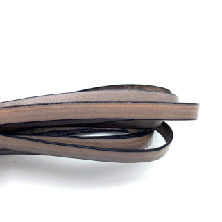 Rindlederband flach 10 mm, grau taupe vintage mit schwarzer Kante