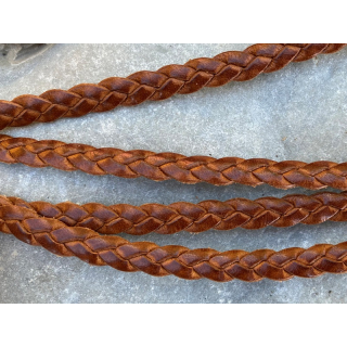 Lederband flach geflochten 6 mm, sattelbraun