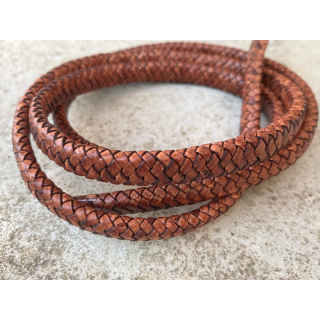 Lederband flach geflochten 11 mm, antik rotbraun