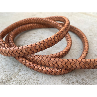 Lederband flach geflochten 11 mm, antik camelbraun