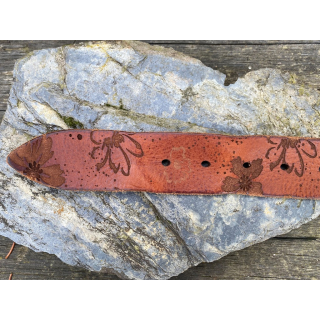 Lasergürtel- Lederstreifen "Flowers" Cognac, 37 mm