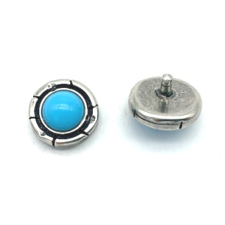 Nietzierteil Ø 17 mm altsilber poliert mit Stein türkis