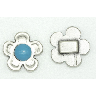 Schlaufzierteil "Blume 10 mm, versilbert mit Stein blau