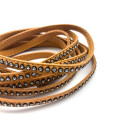 Lederband flach mit Straßsteinen Einfassung schwarz 6 mm, toffee