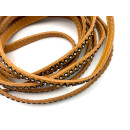 Lederband flach mit Straßsteinen Einfassung schwarz 6 mm, toffee