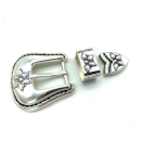 Dreiteiliges Schnallenset 25 mm, versilbert mit Strass...