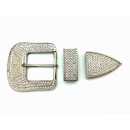 Dreiteiliges Schnallenset 39 mm, versilbert mit Strass...