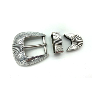Dreiteiliges Schnallenset 28 mm, versilbert