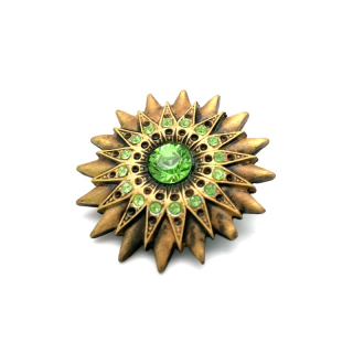 Nietzierteil Ø 37 mm, altmessing poliert mit Stein und Strass grün