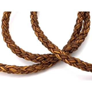 Lederband rund geflochten Ø 7 mm, 6 Stränge mit 2 Bändern á 1,5 mm, tabac