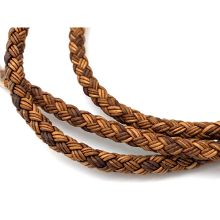 Lederband rund geflochten Ø 7 mm, 6 Stränge mit 3 Bändern á 1 mm tabac