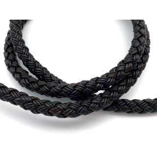 Lederband rund geflochten Ø 9,5 mm, 6 Stränge mit 3 Bändern á 2 mm, antik dunkelbraun