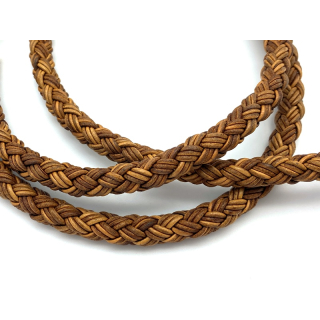 Lederband rund geflochten Ø 9,5 mm, 6 Stränge mit 3 Bändern á 2 mm, tabac