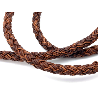 Lederband rund geflochten Ø 9,5 mm, 6 Stränge mit 3 Bändern á 2 mm, kastanien braun
