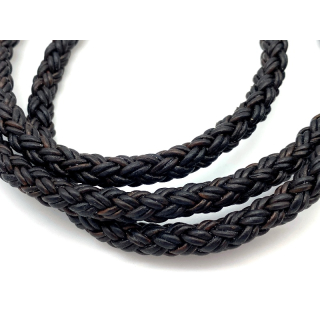 Lederband rund geflochten Ø 8 mm, 6 Stränge mit 2 Bändern á 2 mm, antik dunkelbraun