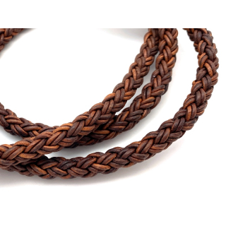 Lederband rund geflochten Ø 8 mm, 6 Stränge mit 2 Bändern á 2 mm, kastanien braun