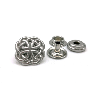 Ringfederdruckknopf "keltischer Knoten" 20 mm, altsilber poliert
