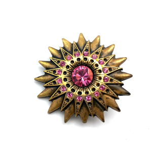 Nietzierteil Ø 37 mm, altmessing satiniert mit Strass Magenta